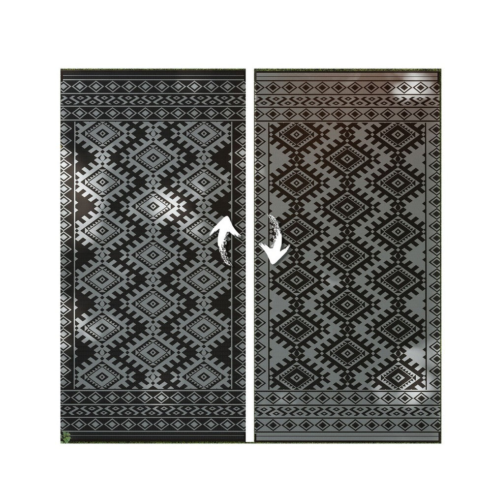 Elyz XL Outdoor Area Rug, Gray and White Tribal Design, 9x18 Waterproof - BM350797