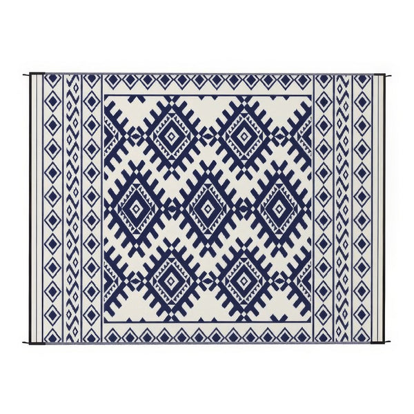 Elyz Large Outdoor Area Rug, Blue and White Tribal Design, 9x12 Waterproof - BM350798