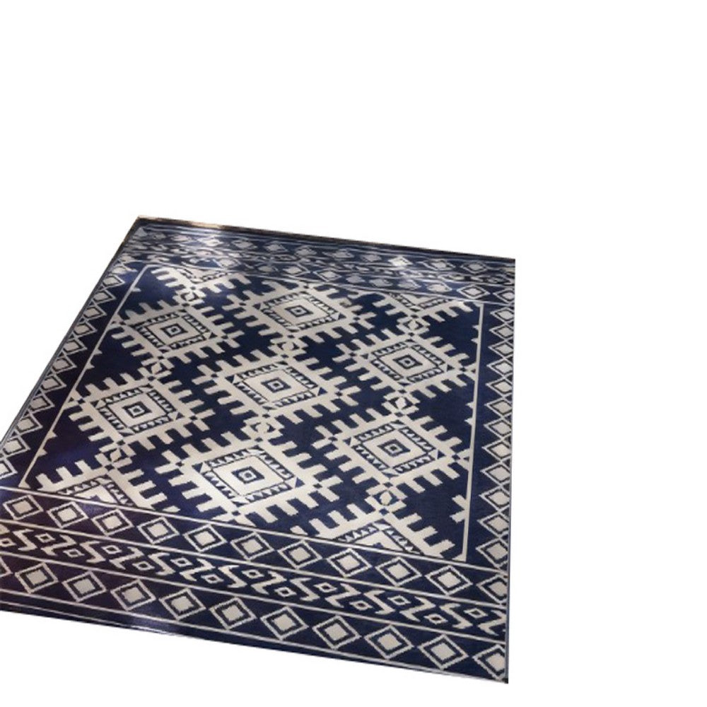 Elyz Large Outdoor Area Rug, Blue and White Tribal Design, 9x12 Waterproof - BM350798