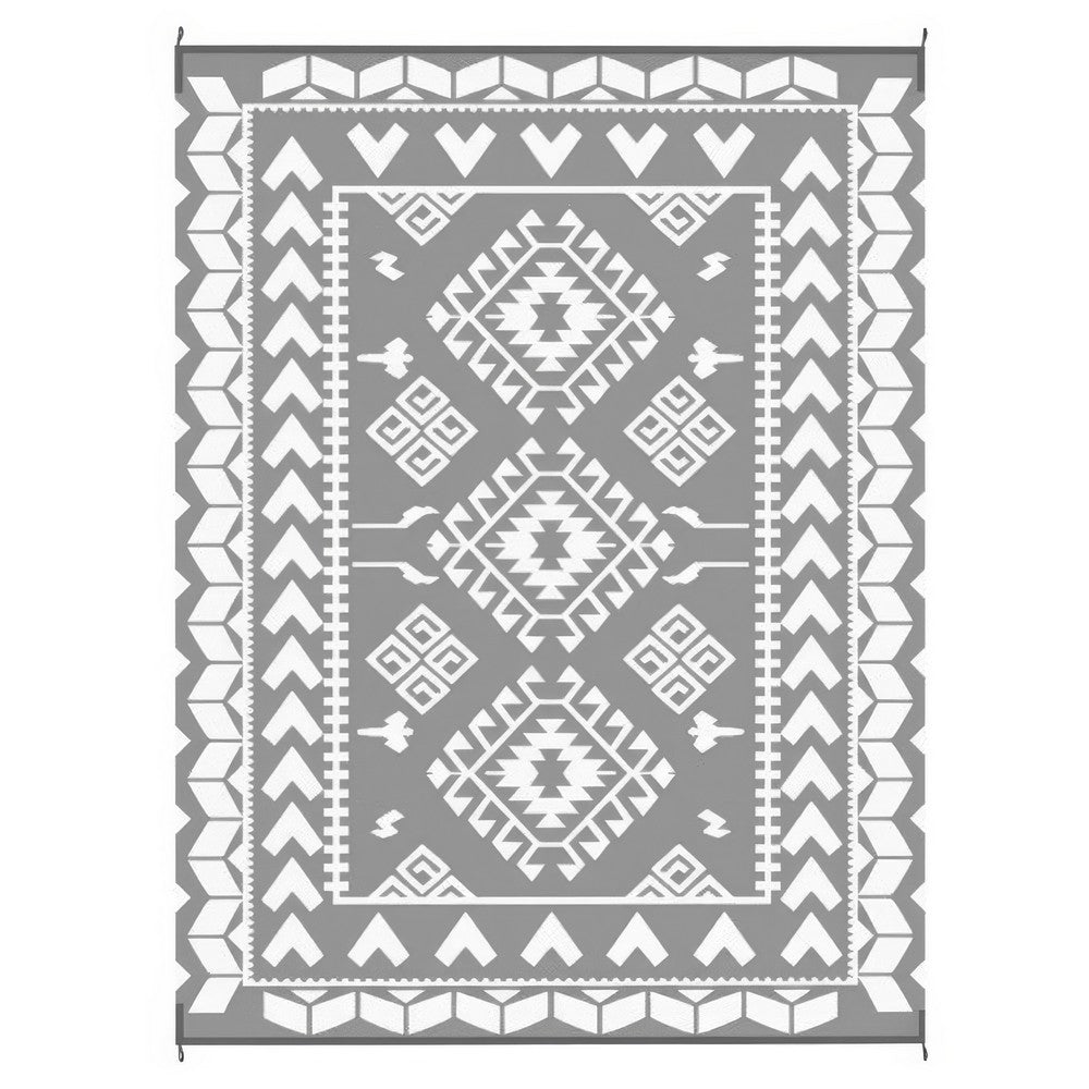 Pema Outdoor Area Rug, Gray and White Patchwork, XL 9x12 Beach Rug - BM350799