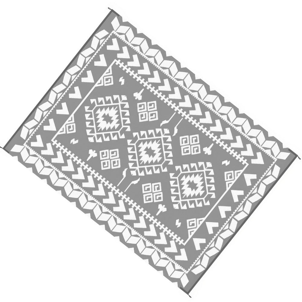 Pema Outdoor Area Rug, Gray and White Patchwork, XL 9x12 Beach Rug - BM350799