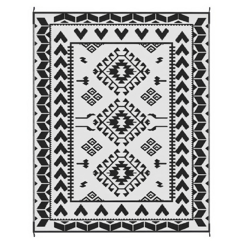Pema Outdoor Area Rug, Black and White Patchwork, Large 8x10 Beach Rug - BM350800
