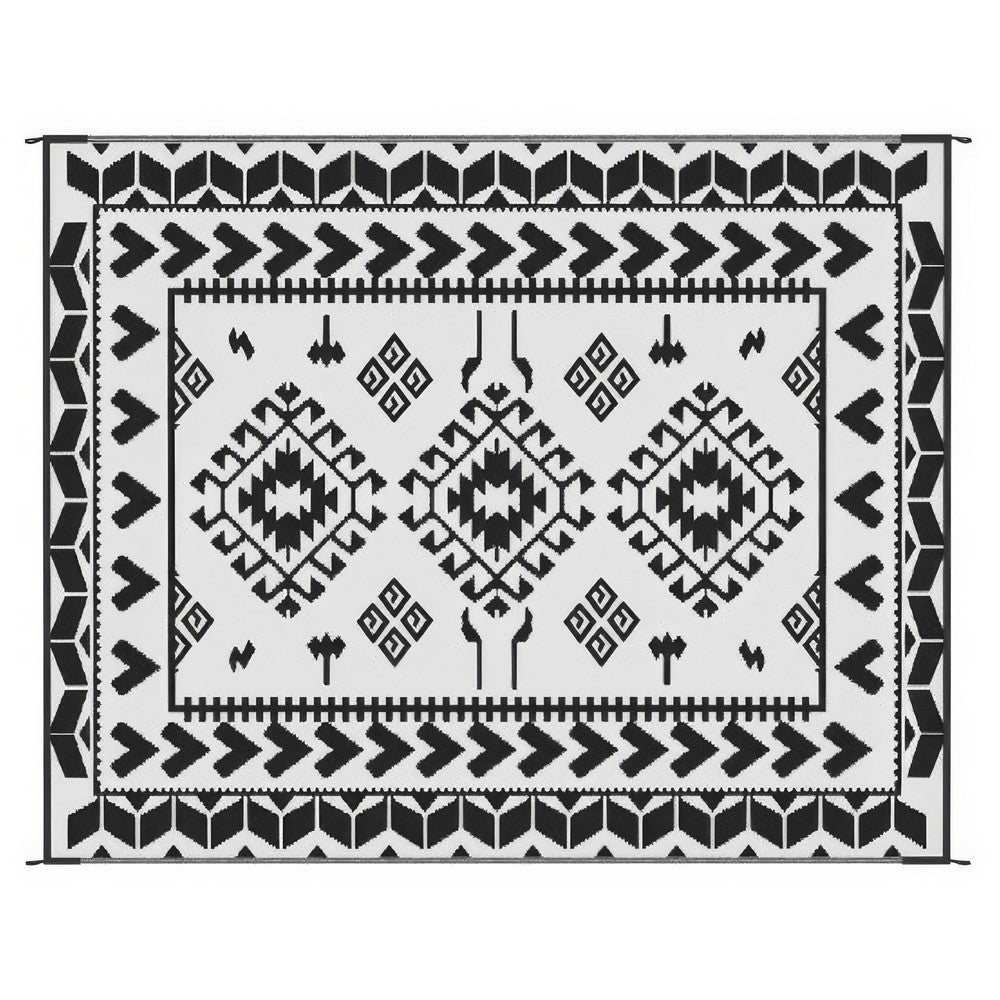 Pema Outdoor Area Rug, Black and White Patchwork, Large 8x10 Beach Rug - BM350800