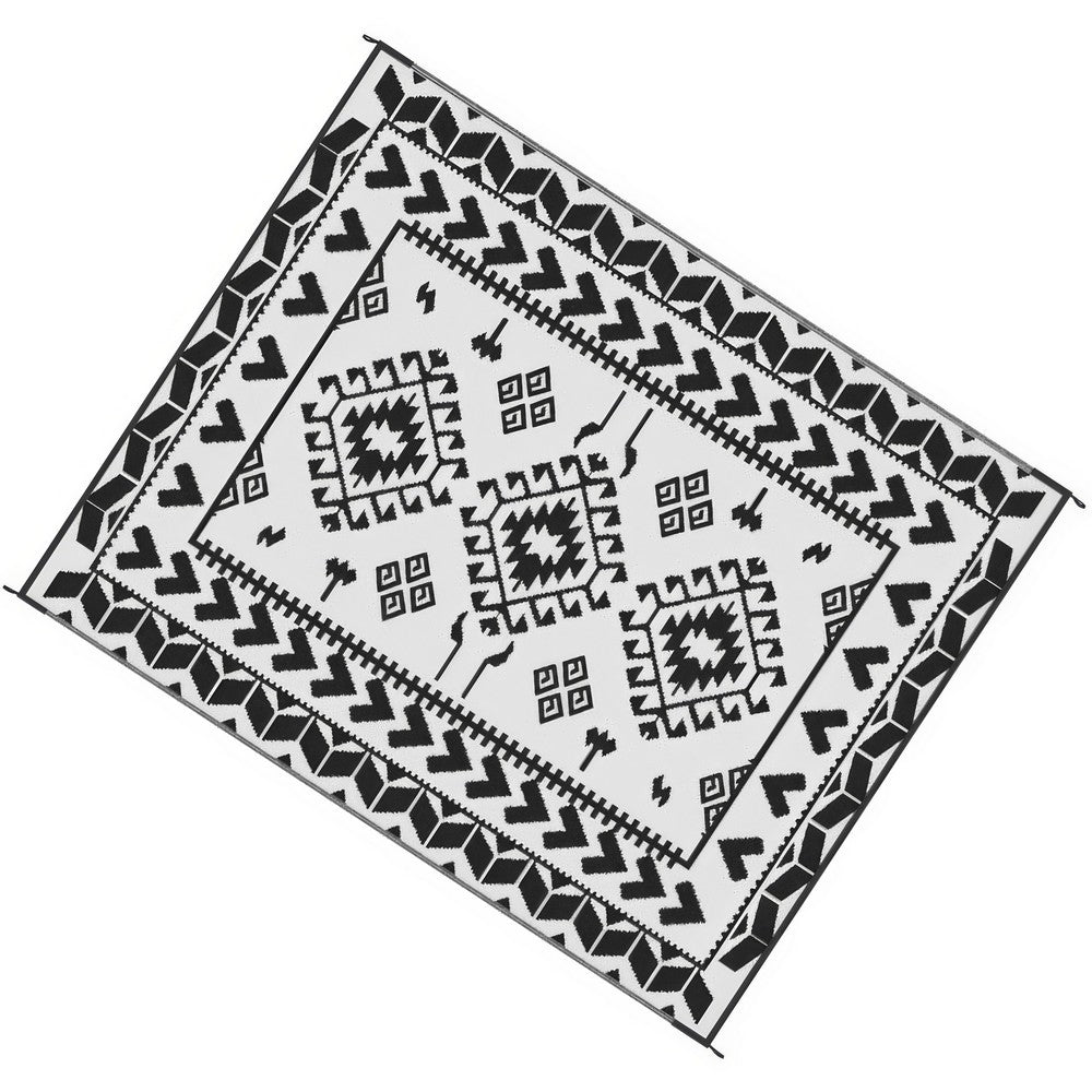 Pema Outdoor Area Rug, Black and White Patchwork, Large 8x10 Beach Rug - BM350800