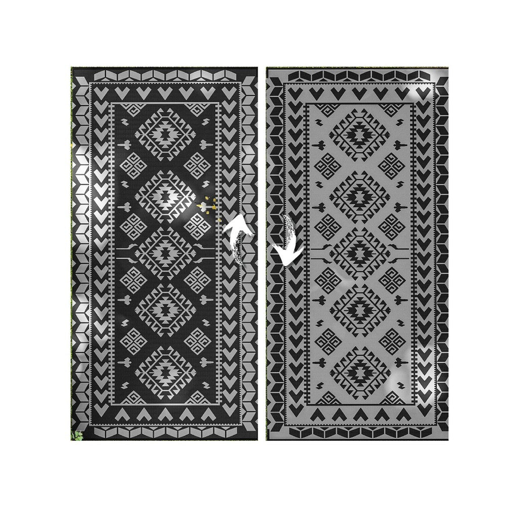 Pema Outdoor Area Rug, Gray and White Patchwork, Giant 9x18 Picnic Rug - BM350801