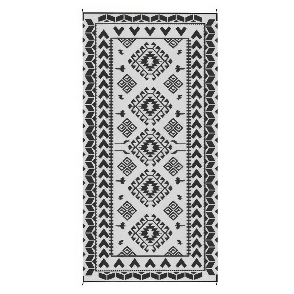 Pema XXL Outdoor Area Rug, Black and White Patchwork, Giant 9x18 Picnic Rug - BM350802
