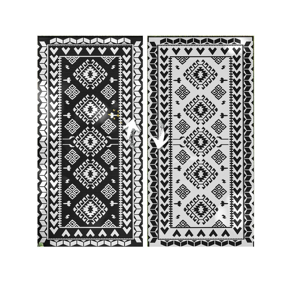 Pema XXL Outdoor Area Rug, Black and White Patchwork, Giant 9x18 Picnic Rug - BM350802