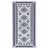 Pema Outdoor Area Rug, Blue and White Patchwork, Giant 9x18 Picnic Rug - BM350803