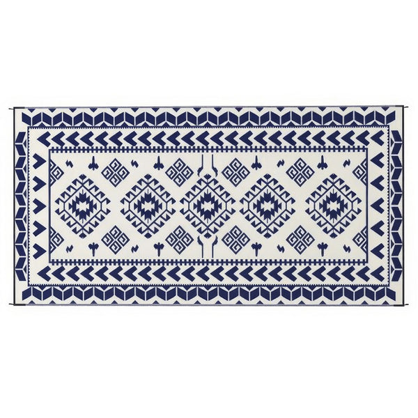 Pema Outdoor Area Rug, Blue and White Patchwork, Giant 9x18 Picnic Rug - BM350803