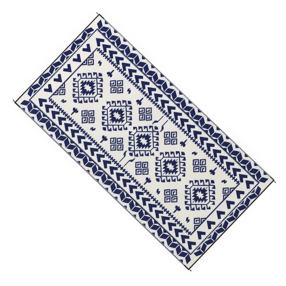 Pema Outdoor Area Rug, Blue and White Patchwork, Giant 9x18 Picnic Rug - BM350803