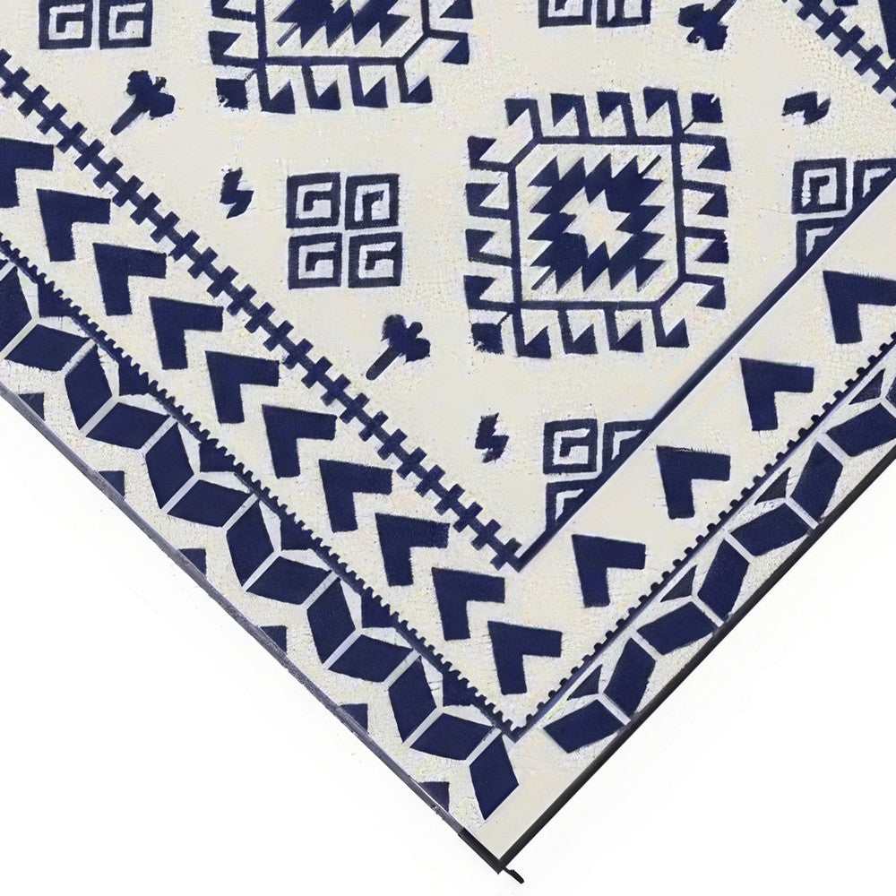 Pema Outdoor Area Rug, Blue and White Patchwork, Giant 9x18 Picnic Rug - BM350803