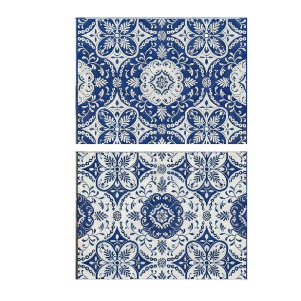 Outdoor Area Rug, Floral Medallion in Blue and White, XL 9x12 Plastic Straw - BM350804