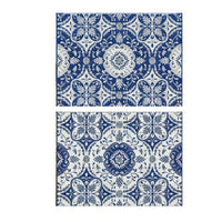 Outdoor Area Rug, Floral Medallion in Blue and White, XL 9x12 Plastic Straw - BM350804