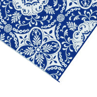 Outdoor Area Rug, Floral Medallion in Blue and White, XL 9x12 Plastic Straw - BM350804