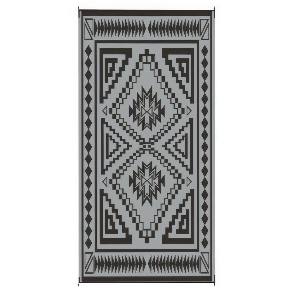 Outdoor Area Rug, Black and White Patchwork, Giant 9x18 Beach Rug Straw - BM350805