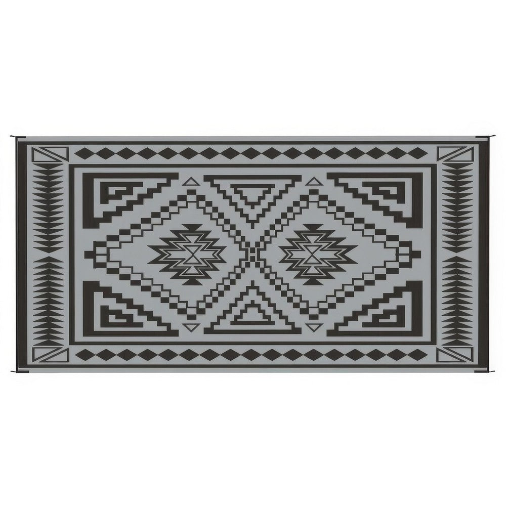 Outdoor Area Rug, Black and White Patchwork, Giant 9x18 Beach Rug Straw - BM350805