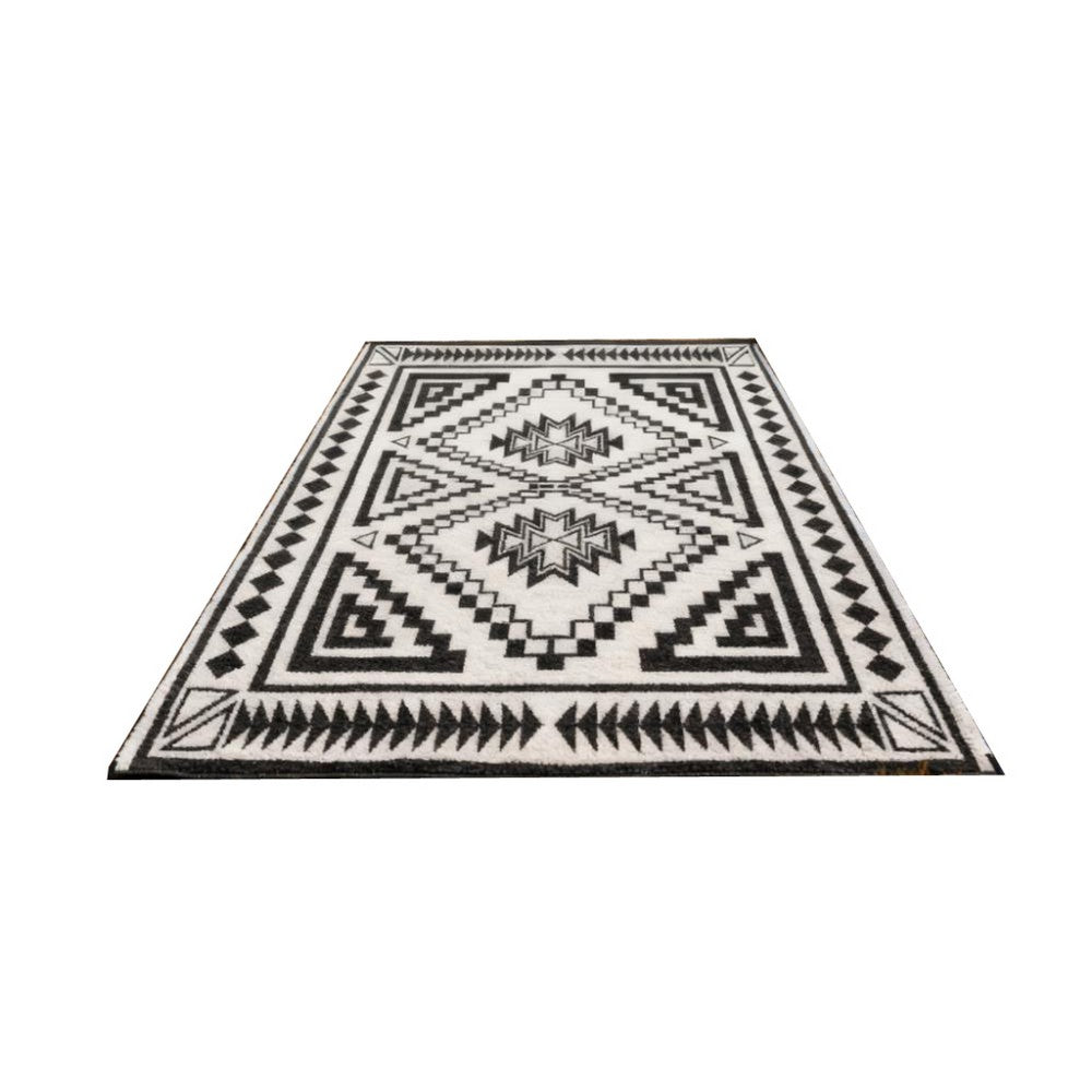 Outdoor Area Rug, Black and White Patchwork, Giant 9x18 Beach Rug Straw - BM350805