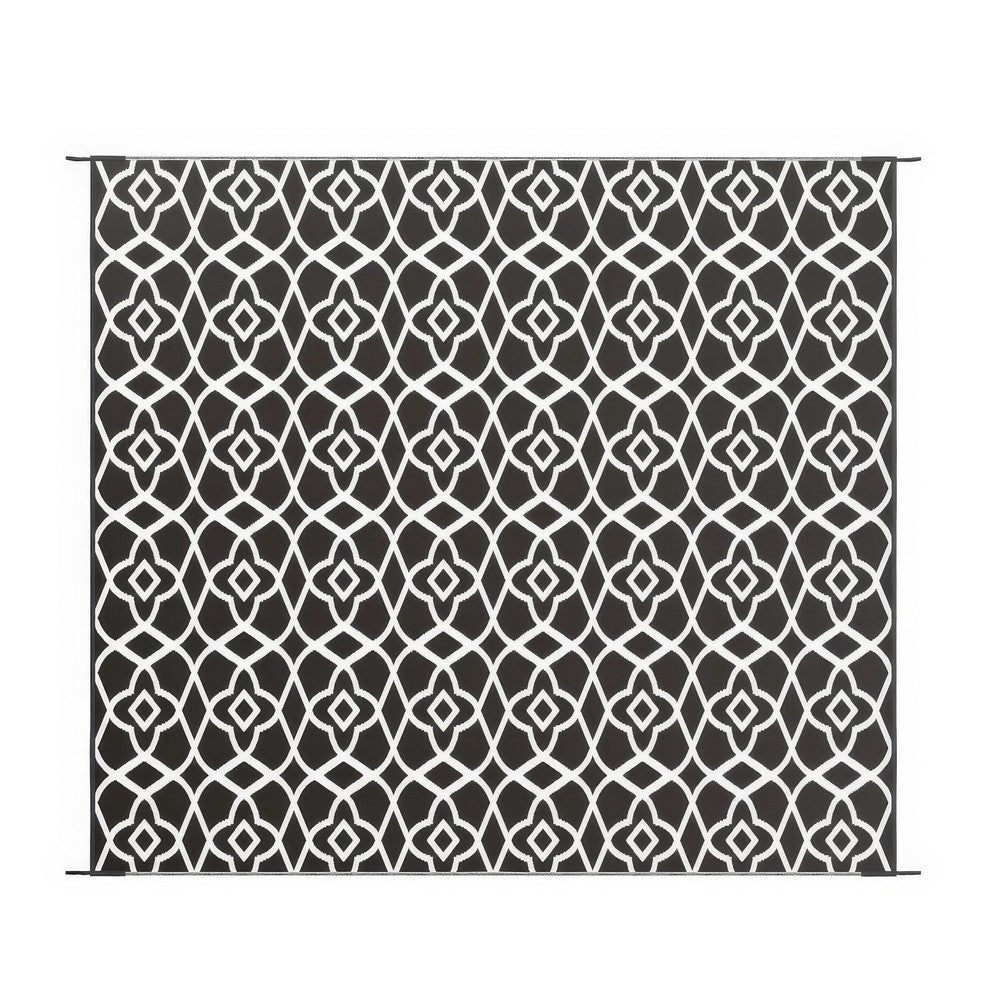 Outdoor Area Rug, Black and White Moroccan Diamond Picnic Motif, Large 8x10 - BM350806