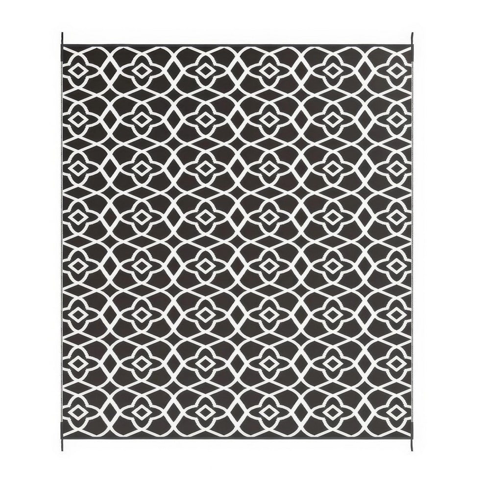 Outdoor Area Rug, Black and White Moroccan Diamond Picnic Motif, Large 8x10 - BM350806