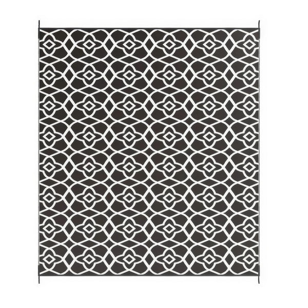 Outdoor Area Rug, Black and White Moroccan Diamond Picnic Motif, Large 8x10 - BM350806
