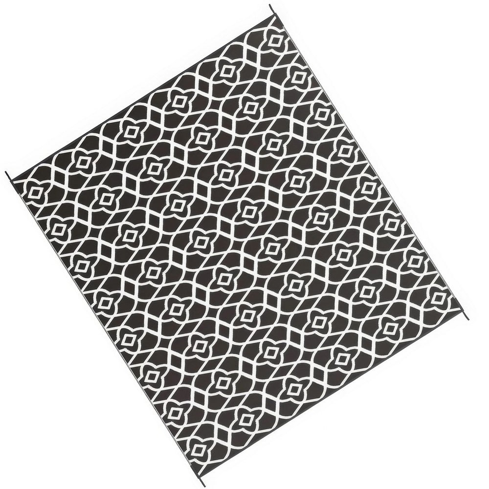 Outdoor Area Rug, Black and White Moroccan Diamond Picnic Motif, Large 8x10 - BM350806