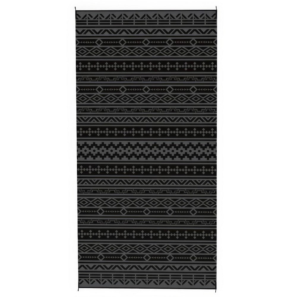 Viva XL Outdoor Area Rug, Black and Gray Geometric, Picnic Giant 9x18 - BM350807