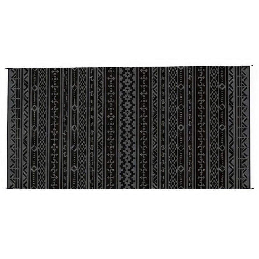 Viva XL Outdoor Area Rug, Black and Gray Geometric, Picnic Giant 9x18 - BM350807