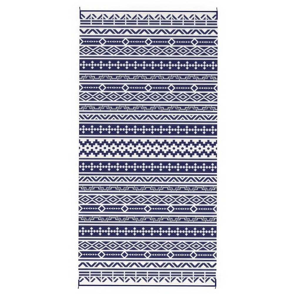 Viva Outdoor Area Rug, White and Blue Geometric Wall, Picnic Giant 9x18 - BM350808