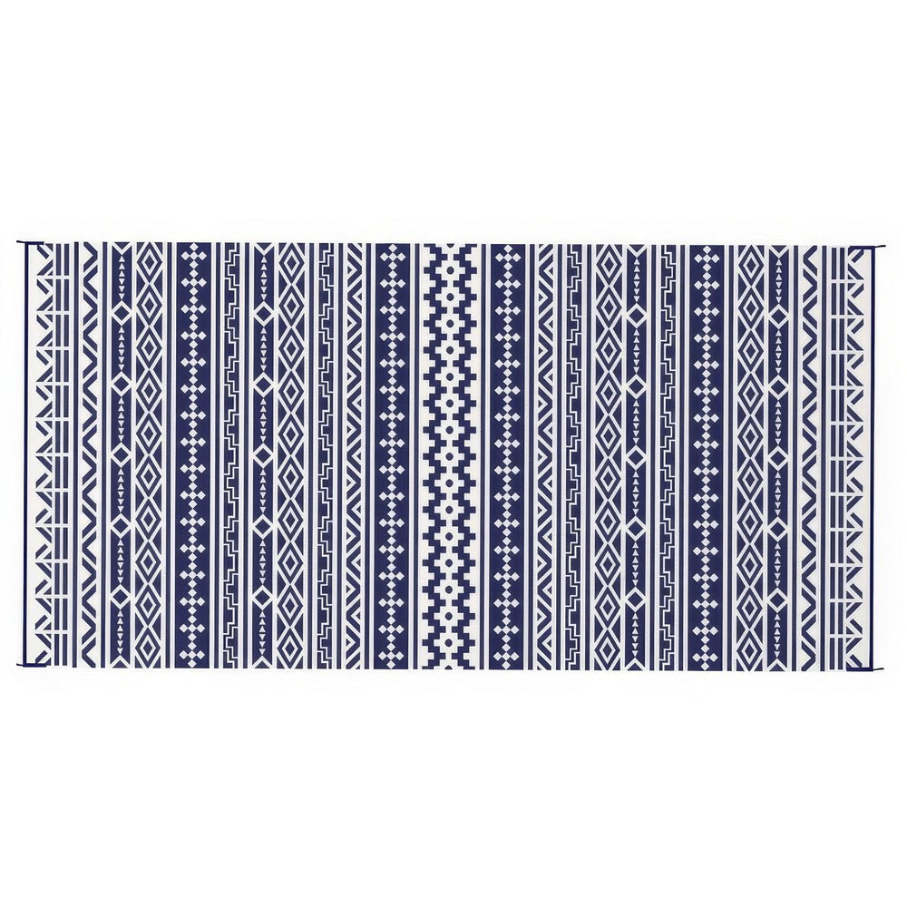 Viva Outdoor Area Rug, White and Blue Geometric Wall, Picnic Giant 9x18 - BM350808