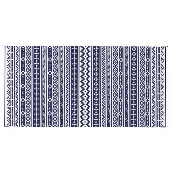 Viva Outdoor Area Rug, White and Blue Geometric Wall, Picnic Giant 9x18 - BM350808