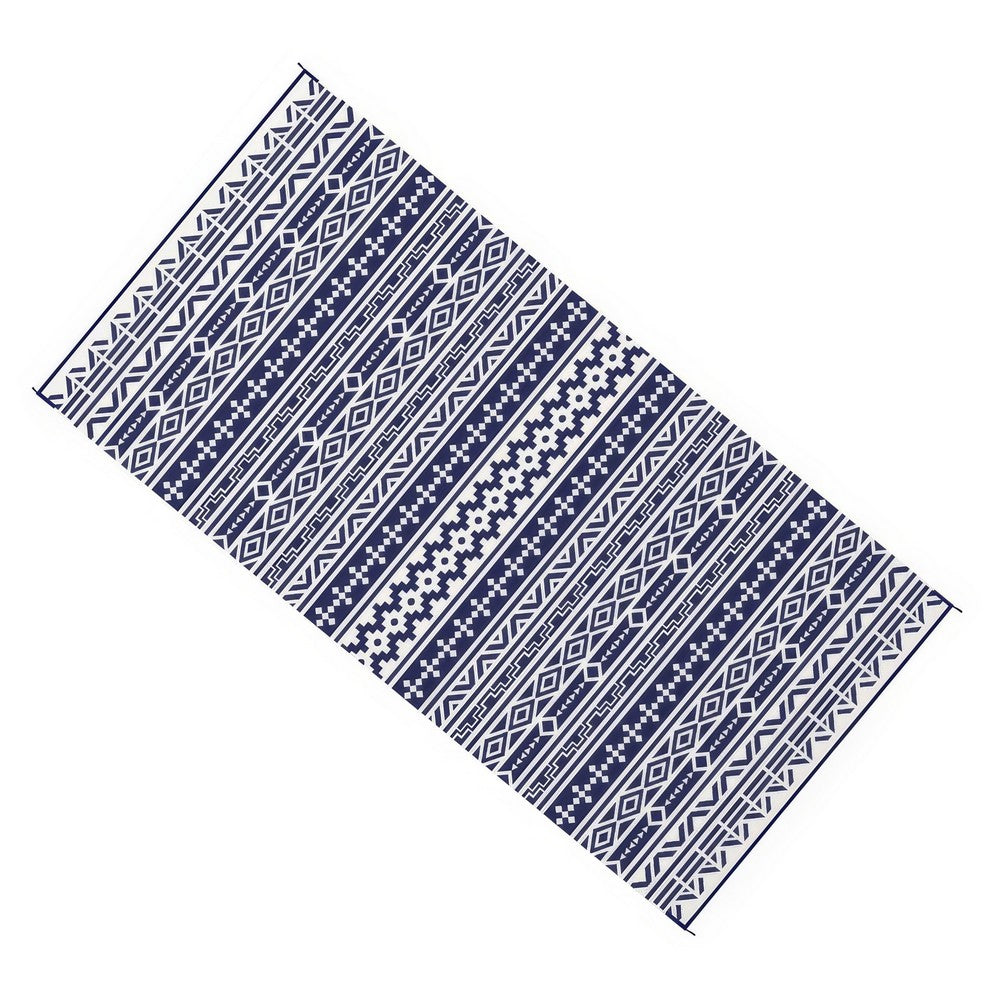 Viva Outdoor Area Rug, White and Blue Geometric Wall, Picnic Giant 9x18 - BM350808