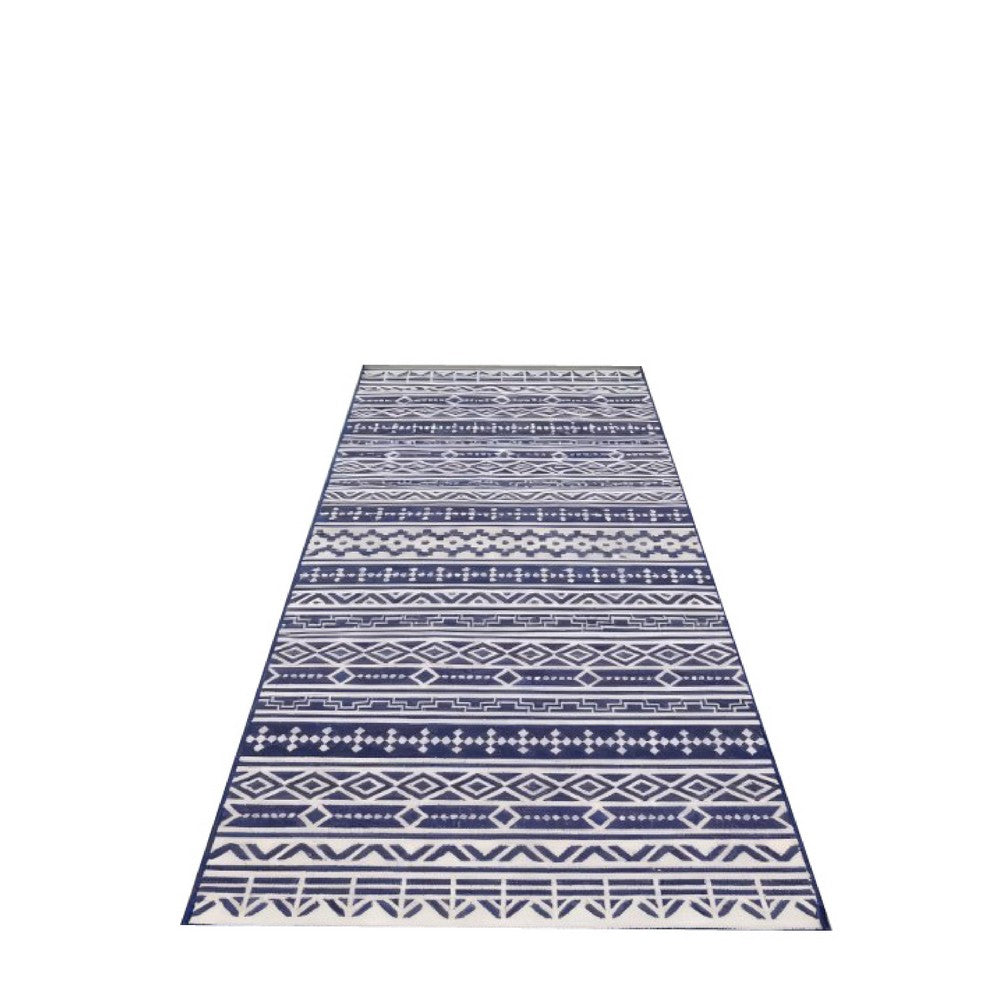Viva Outdoor Area Rug, White and Blue Geometric Wall, Picnic Giant 9x18 - BM350808