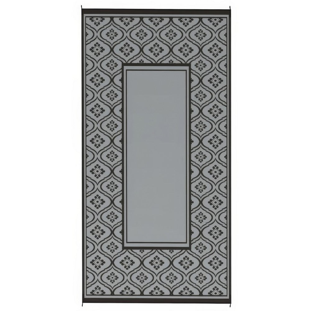 Outdoor Area Rug, Black and Gray Gourd Border, 9x18 Faux Straw Material - BM350809