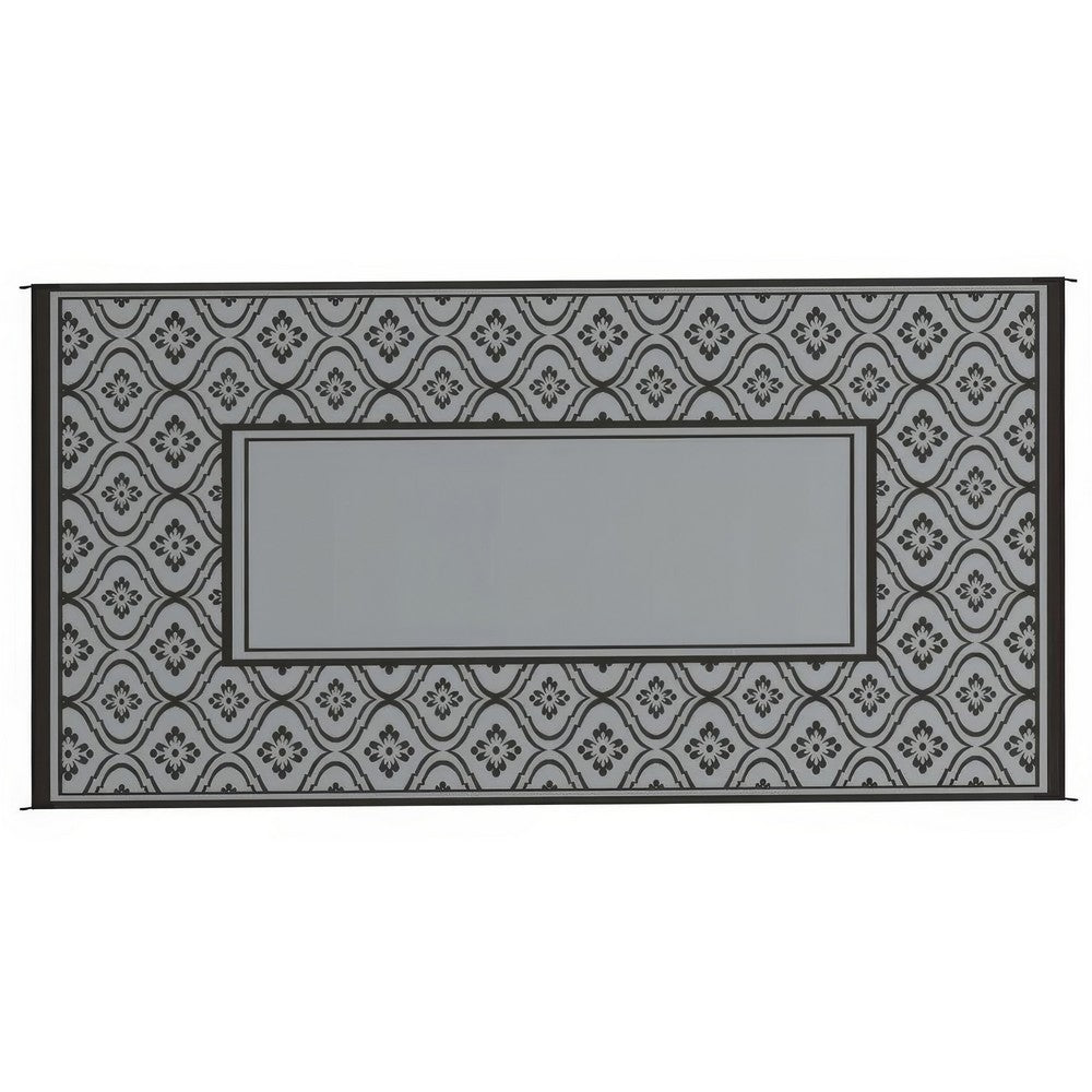 Outdoor Area Rug, Black and Gray Gourd Border, 9x18 Faux Straw Material - BM350809