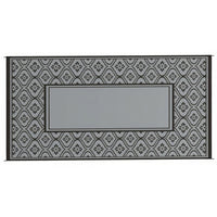 Outdoor Area Rug, Black and Gray Gourd Border, 9x18 Faux Straw Material - BM350809