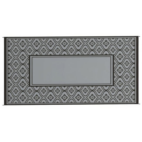 Outdoor Area Rug, Black and Gray Gourd Border, 9x18 Faux Straw Material - BM350809