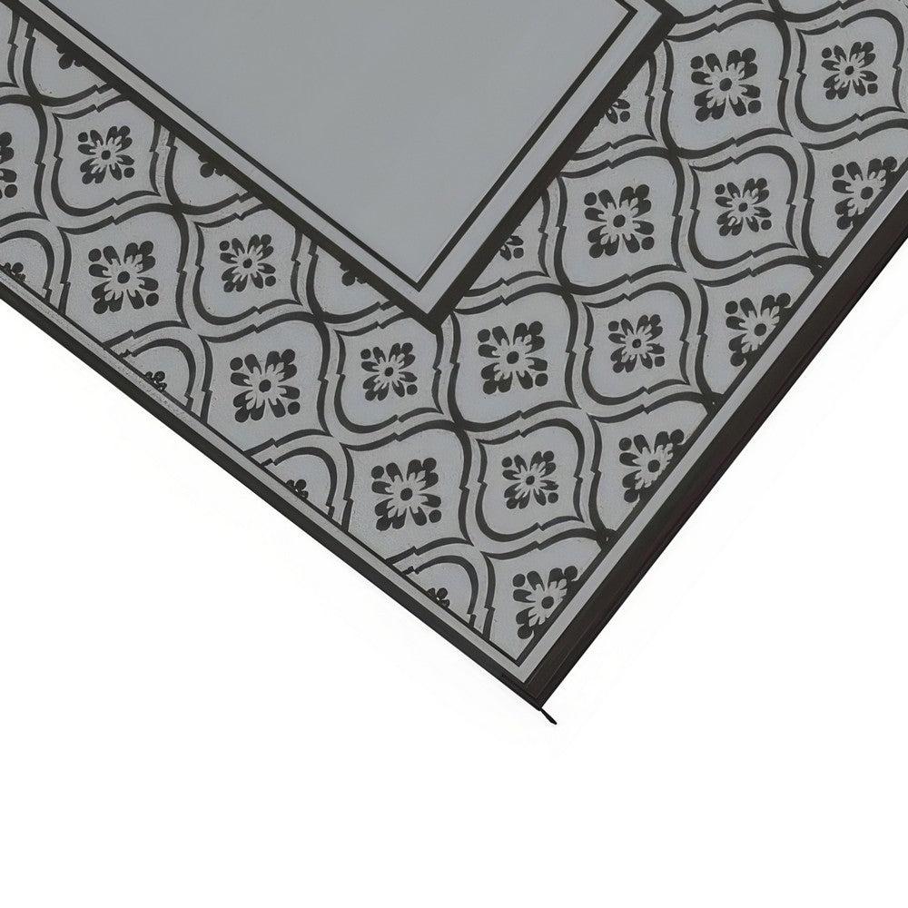 Outdoor Area Rug, Black and Gray Gourd Border, 9x18 Faux Straw Material - BM350809