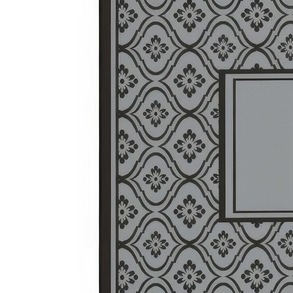 Outdoor Area Rug, Black and Gray Gourd Border, 9x18 Faux Straw Material - BM350809