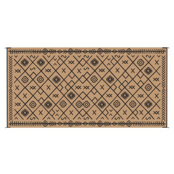 Outdoor Area Rug, Black and Brown Rhombus Design, 9x18 Faux Straw Material - BM350810