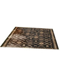 Outdoor Area Rug, Black and Brown Rhombus Design, 9x18 Faux Straw Material - BM350810