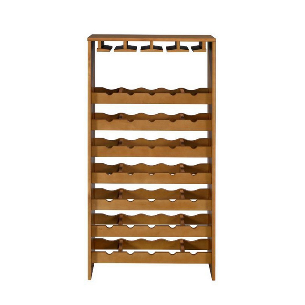 Sana Wine Rack, 7 Tiers, 35 Bottle Holder, Stemware, Oak Brown 48 Inch - BM350811