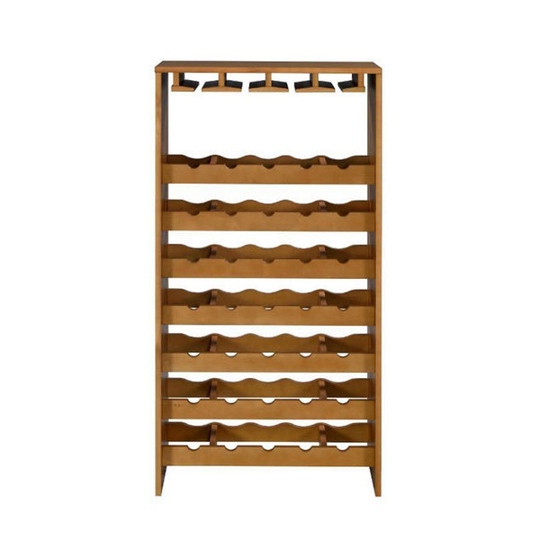 Sana Wine Rack, 7 Tiers, 35 Bottle Holder, Stemware, Oak Brown 48 Inch - BM350811