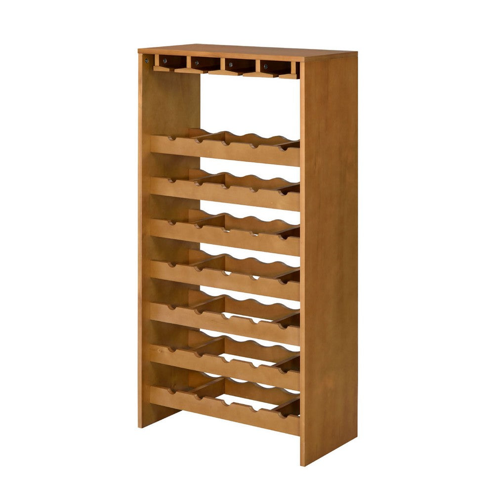 Sana Wine Rack, 7 Tiers, 35 Bottle Holder, Stemware, Oak Brown 48 Inch - BM350811