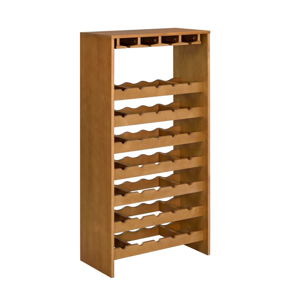Sana Wine Rack, 7 Tiers with 4 Holders and Stemware, Oak Brown 48 Inch - BM350812