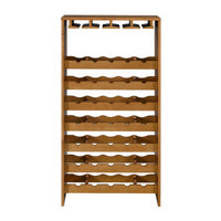 Sana Wine Rack, 7 Tiers with 4 Holders and Stemware, Oak Brown 48 Inch - BM350812