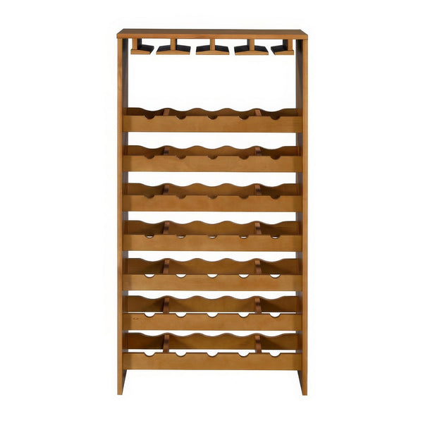Sana Wine Rack, 7 Tiers with 4 Holders and Stemware, Oak Brown 48 Inch - BM350812