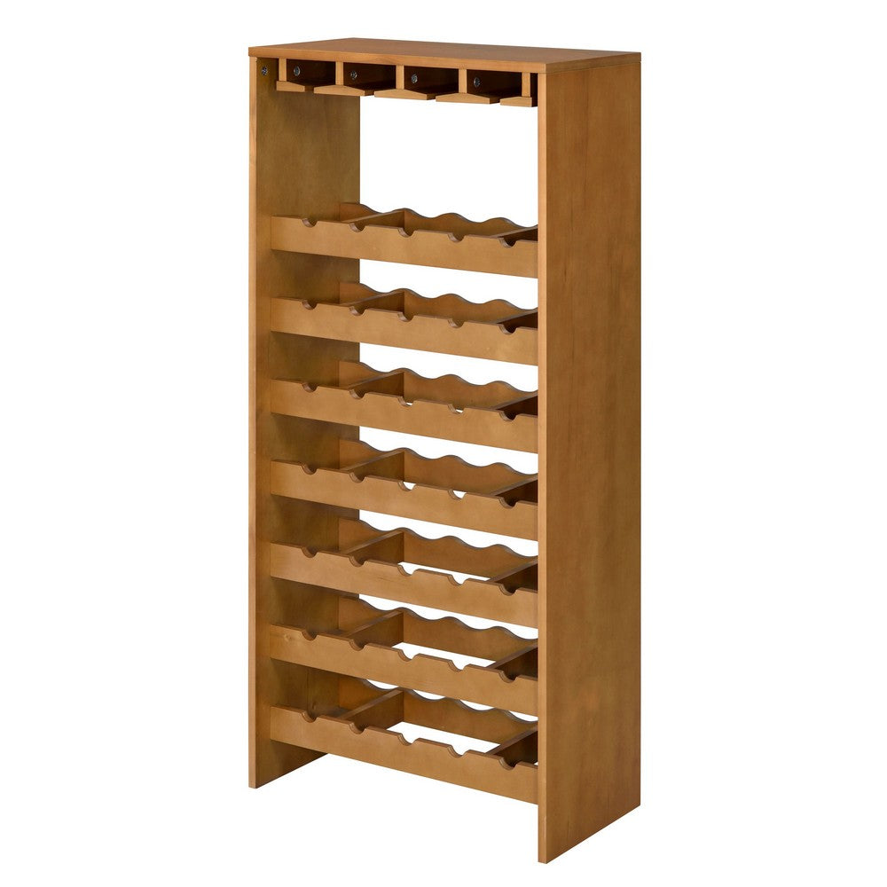 Sana Wine Rack, 7 Tier Design with Built-In 4 Stemware, Oak Brown 49 Inch  - BM350813