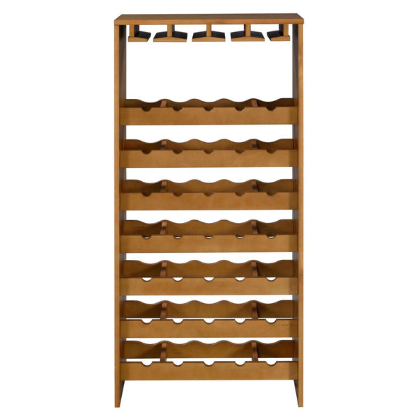 Sana Wine Rack, 7 Tier Design with Built-In 4 Stemware, Oak Brown 49 Inch  - BM350813