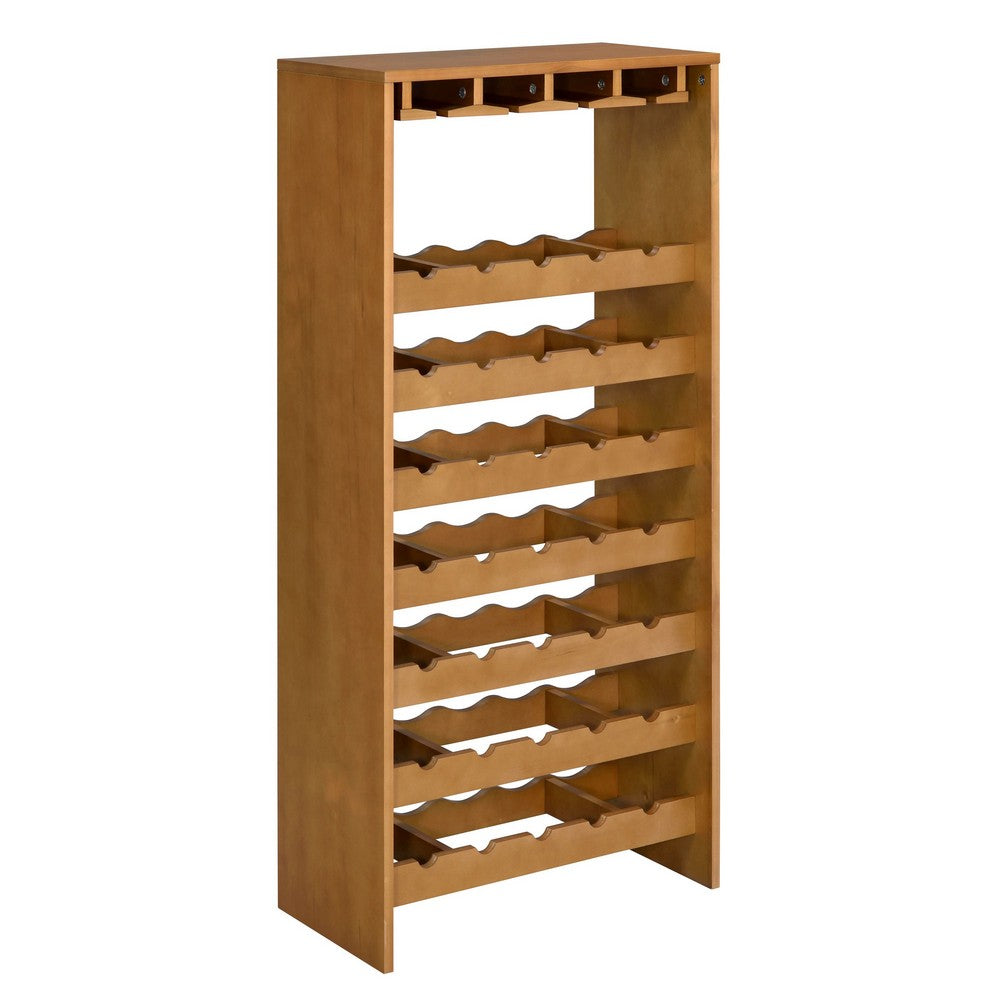 Sana Wine Rack, 7 Tier Design with Built-In 4 Stemware, Oak Brown 49 Inch  - BM350813