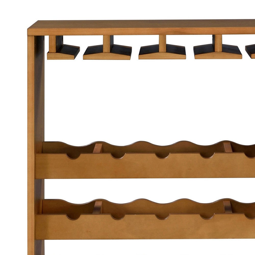 Sana Wine Rack, 7 Tier Design with Built-In 4 Stemware, Oak Brown 49 Inch  - BM350813